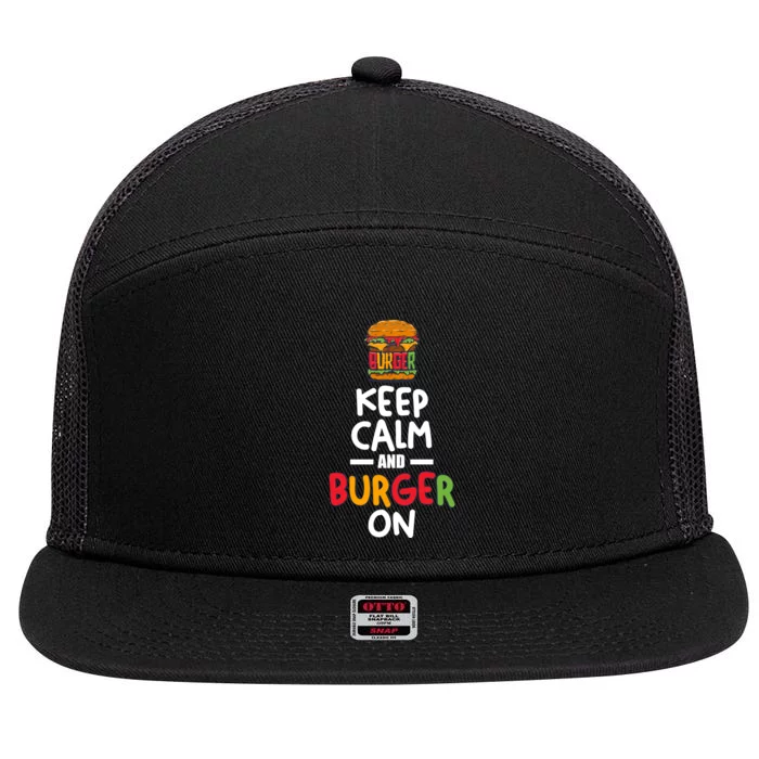 Keep Calm And Burger On 7 Panel Mesh Trucker Snapback Hat