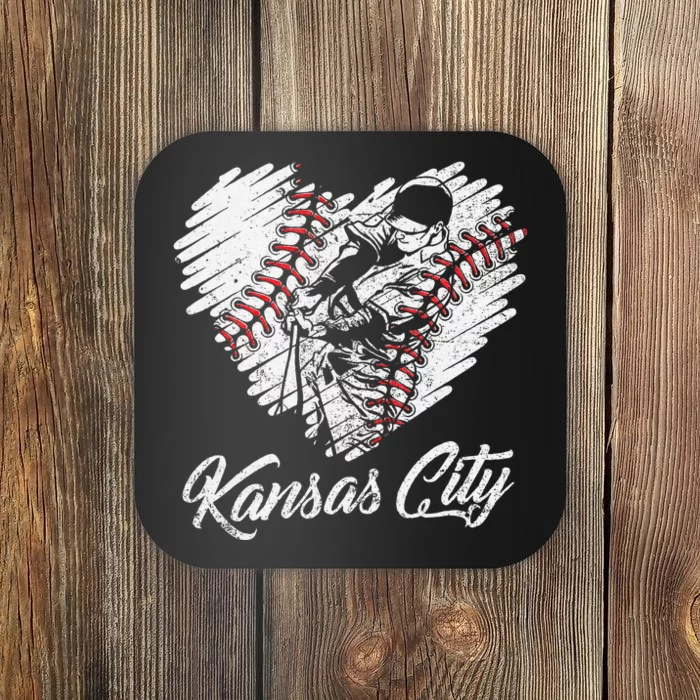 Kansas City Baseball Heart Distressed Coaster