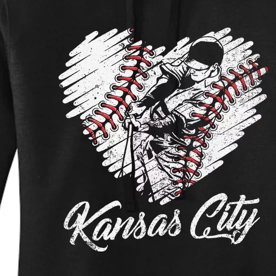 Kansas City Baseball Heart Distressed Women's Pullover Hoodie