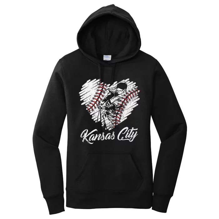 Kansas City Baseball Heart Distressed Women's Pullover Hoodie