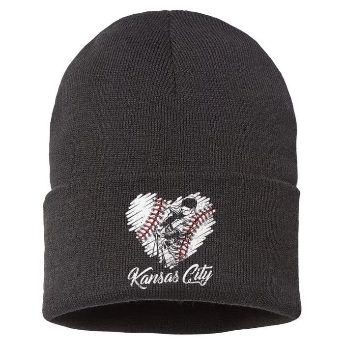 Kansas City Baseball Heart Distressed Sustainable Knit Beanie