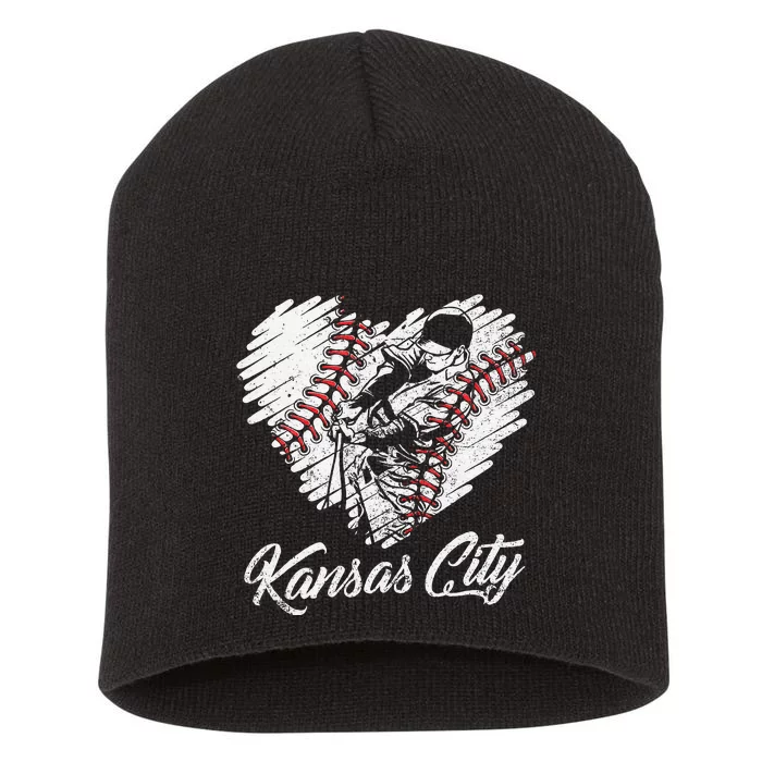 Kansas City Baseball Heart Distressed Short Acrylic Beanie