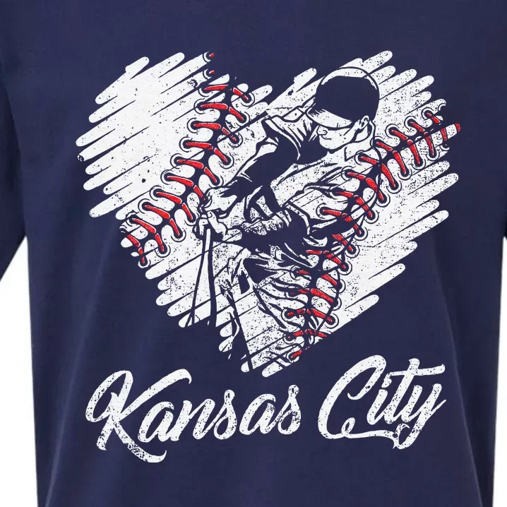 Kansas City Baseball Heart Distressed Sueded Cloud Jersey T-Shirt