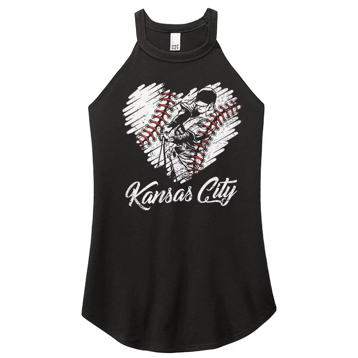 Kansas City Baseball Heart Distressed Vintage Baseball Women’s Perfect Tri Rocker Tank