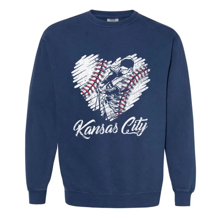 Kansas City Baseball Heart Distressed Vintage Baseball Garment-Dyed Sweatshirt