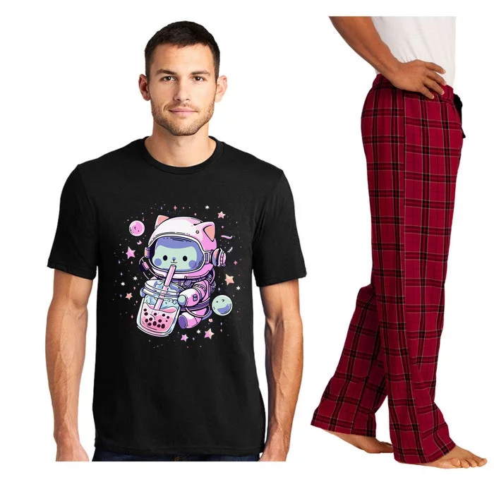 Kawaii Cat Bubble Boba Tea In Space Astronaut Anime Pajama Set