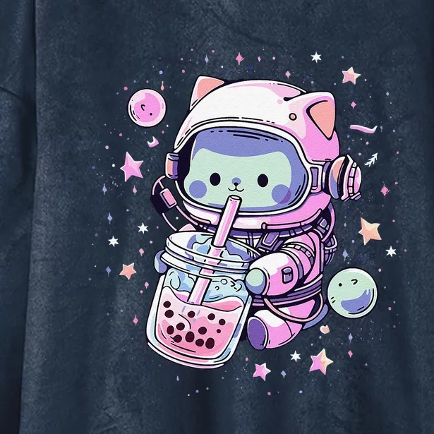 Kawaii Cat Bubble Boba Tea In Space Astronaut Anime Hooded Wearable Blanket