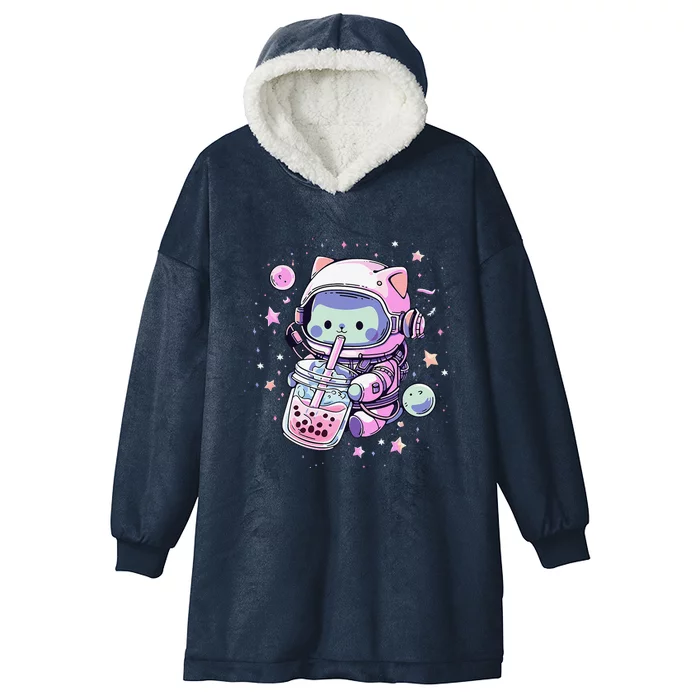 Kawaii Cat Bubble Boba Tea In Space Astronaut Anime Hooded Wearable Blanket