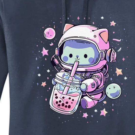 Kawaii Cat Bubble Boba Tea In Space Astronaut Anime Women's Pullover Hoodie