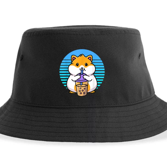 Kawaii Cute Boba Hamster Taro Bubble Pearl Milk Tea Sustainable Bucket Hat