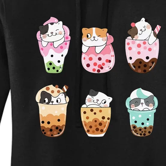 Kawaii Cat Boba Tea Bubble Tea Kawaii Japanese Anime Neko Women's Pullover Hoodie