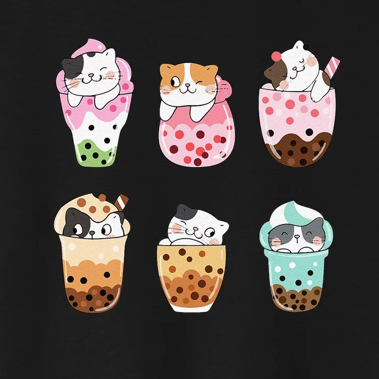 Kawaii Cat Boba Tea Bubble Tea Kawaii Japanese Anime Neko Women's Crop Top Tee