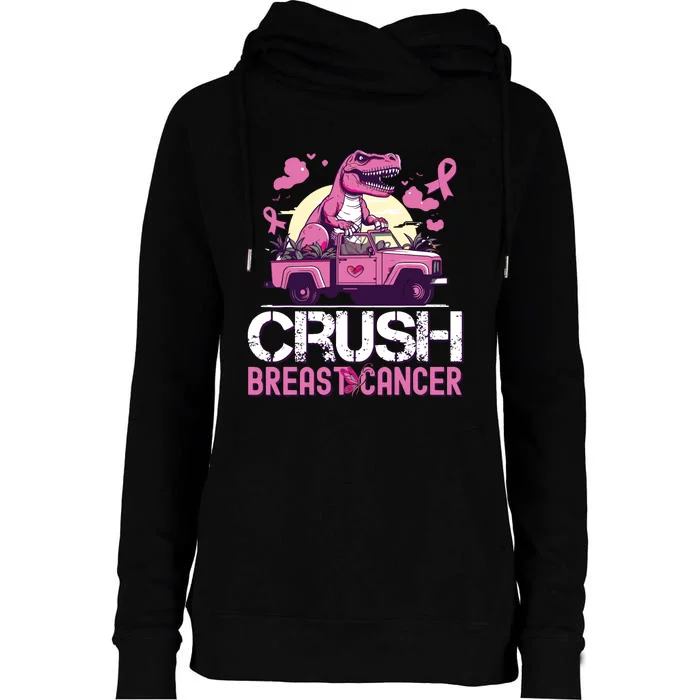 Kids Crush Breast Cancer Awareness Monster Truck Womens Funnel Neck Pullover Hood