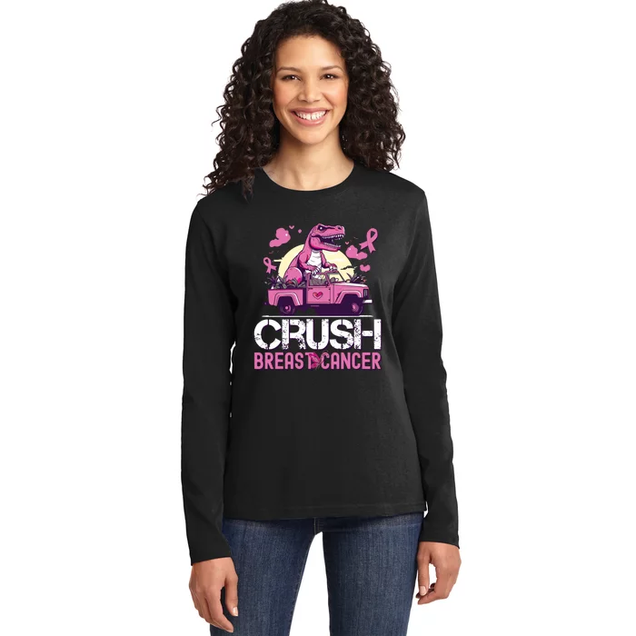 Kids Crush Breast Cancer Awareness Monster Truck Ladies Long Sleeve Shirt