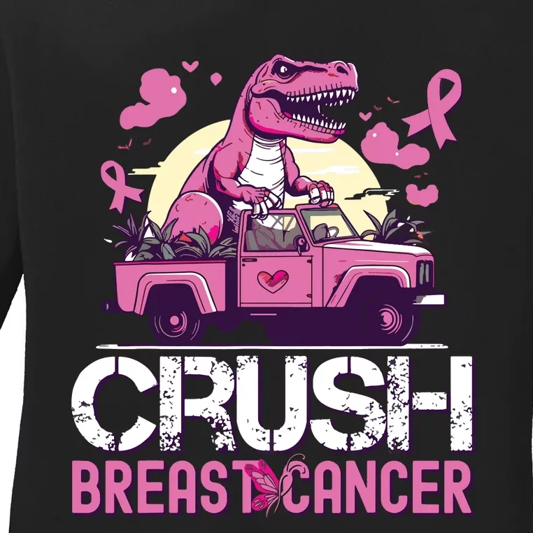 Kids Crush Breast Cancer Awareness Monster Truck Ladies Long Sleeve Shirt