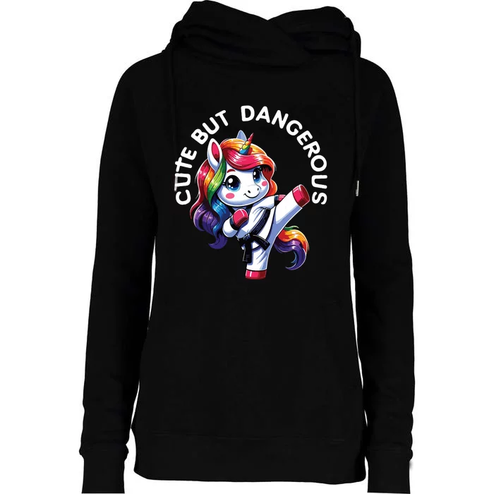 Karate Cute But Dangerous Taekwondo Unicorn Karate Womens Funnel Neck Pullover Hood