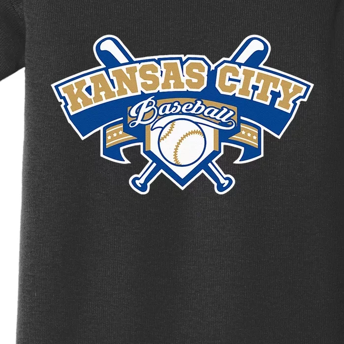 Kansas City Baseball Home Plate & Bat Script Gameday Fan Baby Bodysuit