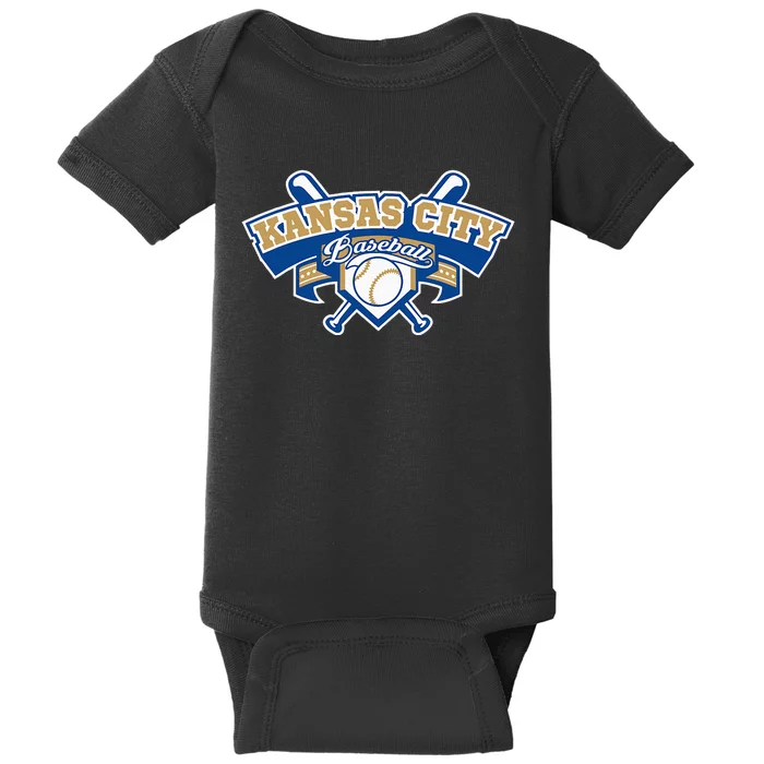 Kansas City Baseball Home Plate & Bat Script Gameday Fan Baby Bodysuit