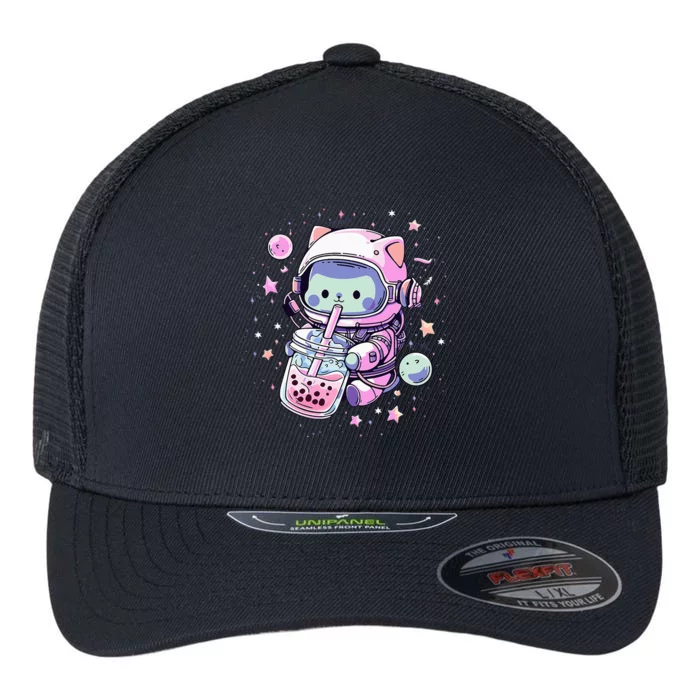 Kawaii Cat Bubble Boba Tea In Space Astronaut Anime Flexfit Unipanel Trucker Cap