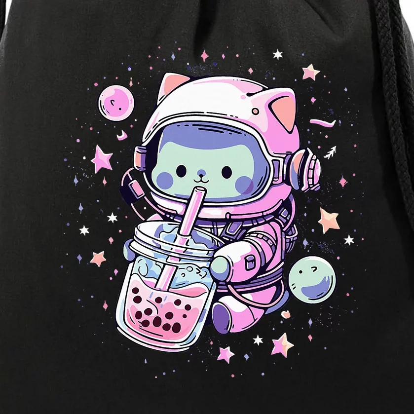 Kawaii Cat Bubble Boba Tea In Space Astronaut Anime Drawstring Bag