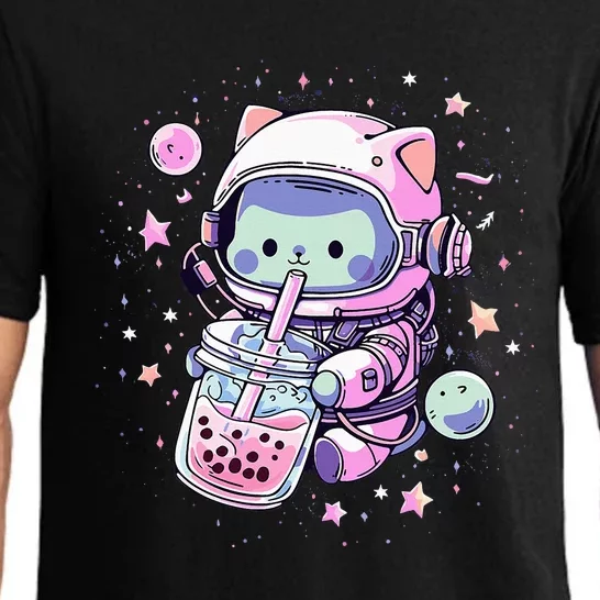 Kawaii Cat Bubble Boba Tea In Space Astronaut Anime Pajama Set