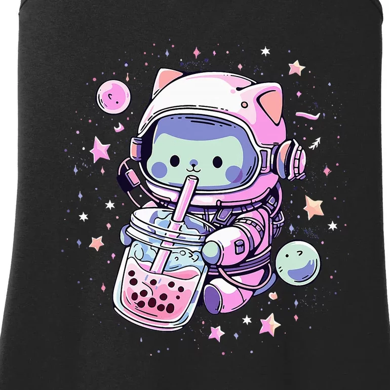 Kawaii Cat Bubble Boba Tea In Space Astronaut Anime Ladies Essential Tank