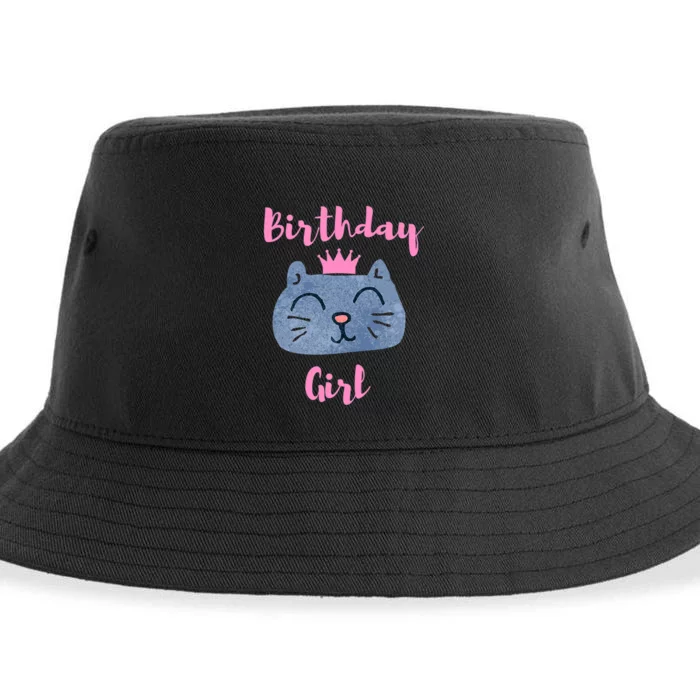 Kids Cute Birthday Girl & Kitty Cat Sustainable Bucket Hat