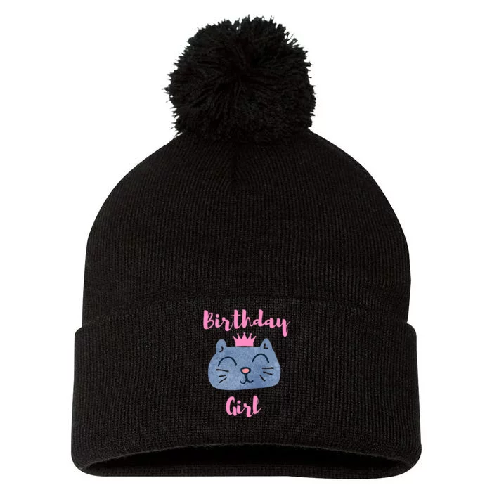 Kids Cute Birthday Girl & Kitty Cat Pom Pom 12in Knit Beanie