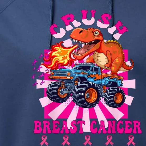 Kids Crush Breast Cancer Awareness Monster Truck Boy Performance Fleece Hoodie