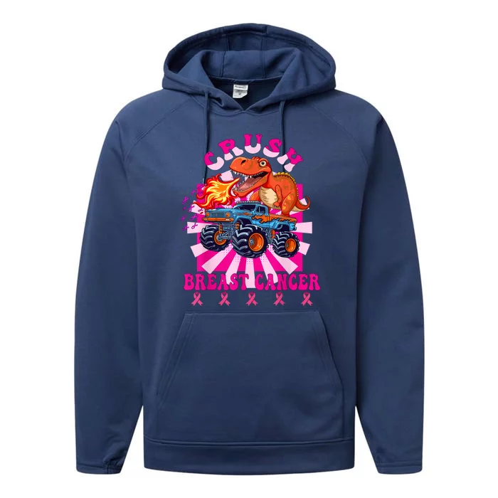 Kids Crush Breast Cancer Awareness Monster Truck Boy Performance Fleece Hoodie