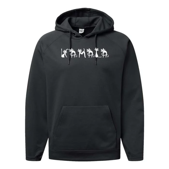 Kamala Cat Cute Cat Shaped Font Letters Subtle Comma La Performance Fleece Hoodie