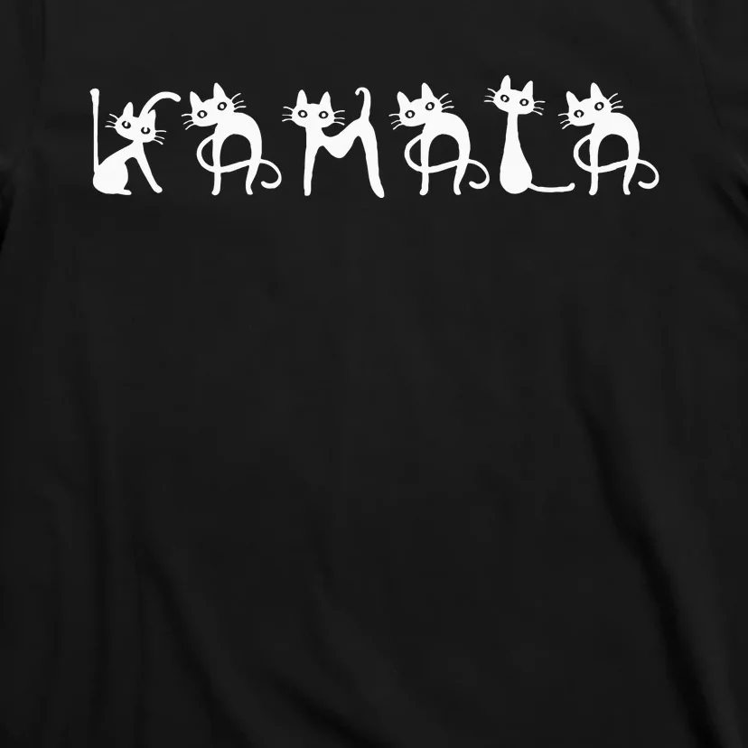 Kamala Cat Cute Cat Shaped Font Letters Subtle Comma La T-Shirt