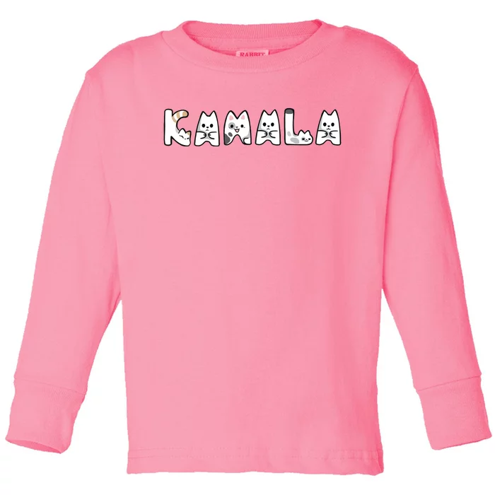 Kamala Cute Cat Lettering Alphabet Cat Lady Support Harris Toddler Long Sleeve Shirt