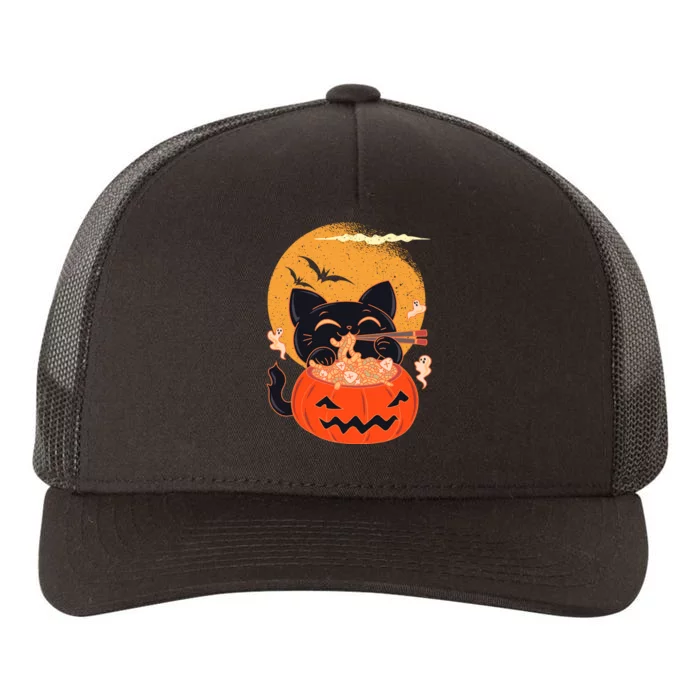 Kawaii Creepy Cat Eating Ramen Noodles Halloween Cat Kids Yupoong Adult 5-Panel Trucker Hat