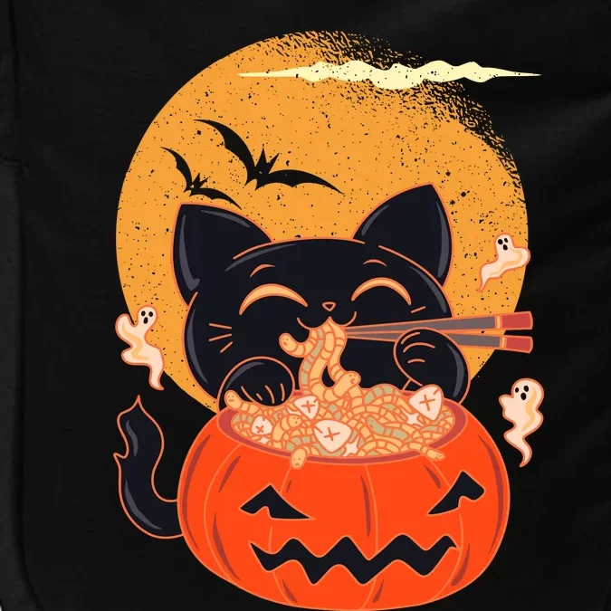 Kawaii Creepy Cat Eating Ramen Noodles Halloween Cat Kids Impact Tech Backpack