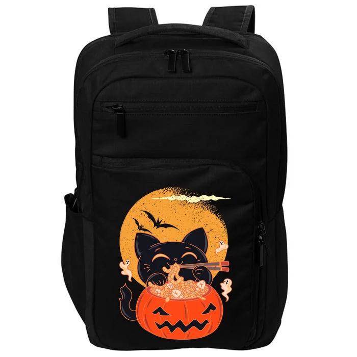 Kawaii Creepy Cat Eating Ramen Noodles Halloween Cat Kids Impact Tech Backpack