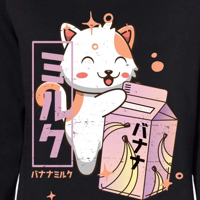 Kawaii Cat Cute Gift Banana Milk Shake Cute Gift Cute Japanese Retro Kitten Funn Womens California Wash Sweatshirt