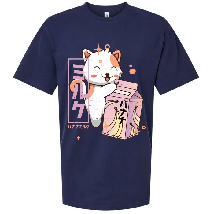 Kawaii Cat Cute Gift Banana Milk Shake Cute Gift Cute Japanese Retro Kitten Funn Sueded Cloud Jersey T-Shirt