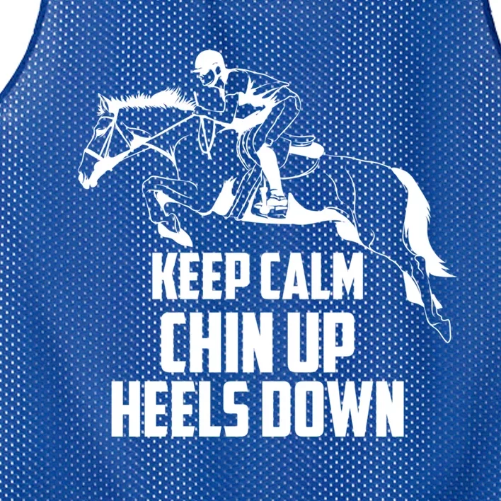 Keep Calm Chin Up Heels Down Equestrian Horse Jumping Gift Mesh Reversible Basketball Jersey Tank