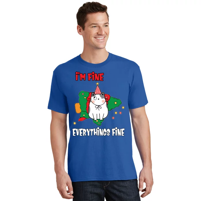 Kitty Cat Christmas Tree IM Fine Okay Funny Family Xmas Gift T-Shirt