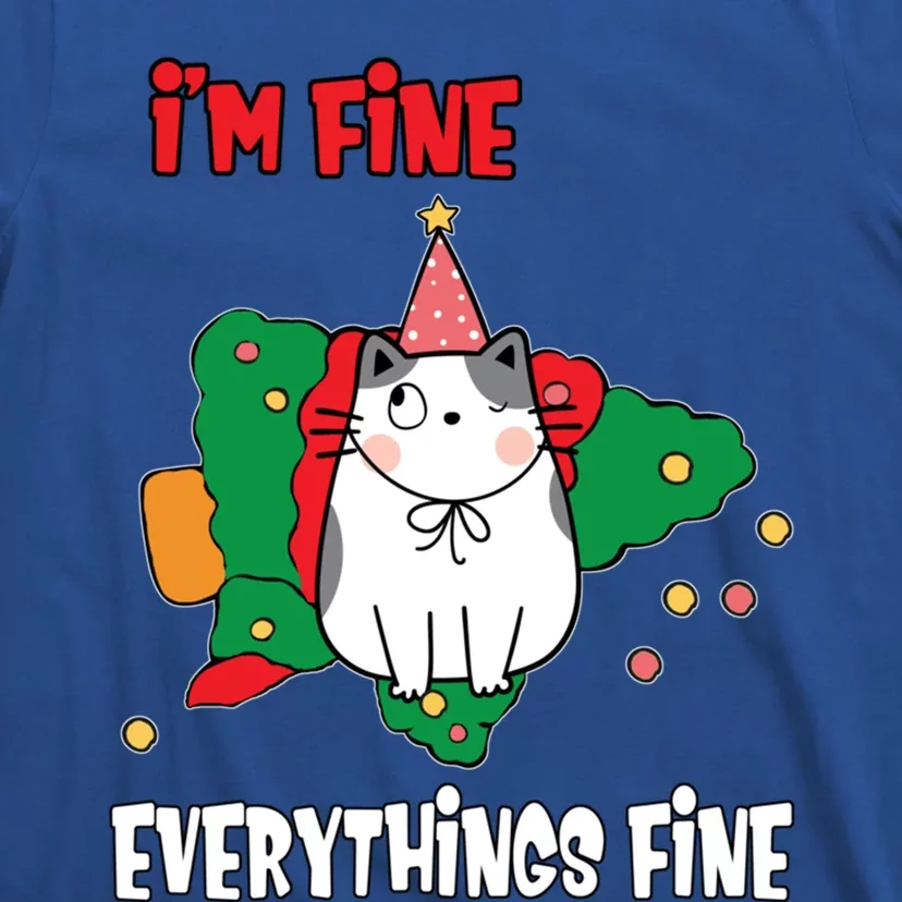 Kitty Cat Christmas Tree IM Fine Okay Funny Family Xmas Gift T-Shirt