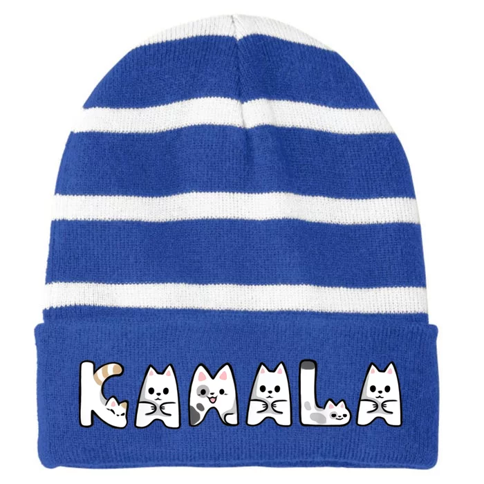 Kamala Cute Cat Lettering Alphabet Cat Lady Support Harris Striped Beanie with Solid Band