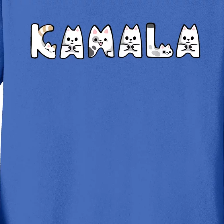 Kamala Cute Cat Lettering Alphabet Cat Lady Support Harris Kids Long Sleeve Shirt