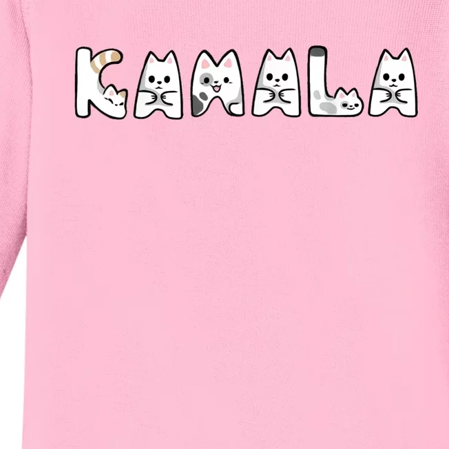 Kamala Cute Cat Lettering Alphabet Cat Lady Support Harris Baby Long Sleeve Bodysuit