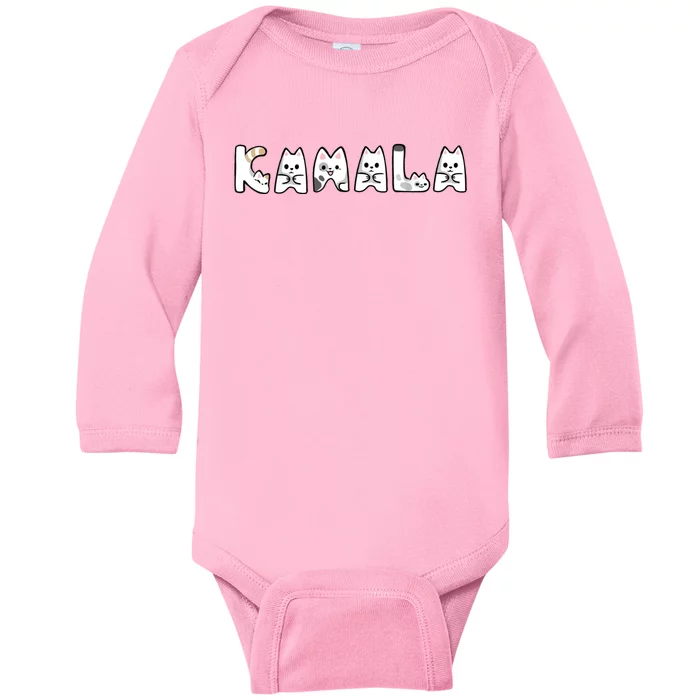 Kamala Cute Cat Lettering Alphabet Cat Lady Support Harris Baby Long Sleeve Bodysuit