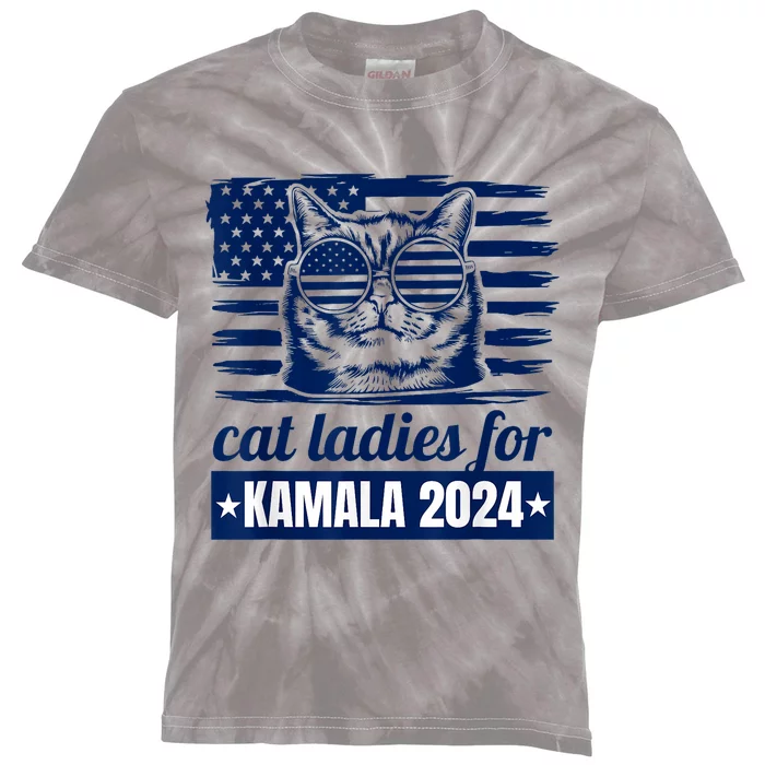 Kamala Childless Cat Lady 2024 Feminine Women Voting Funny Kids Tie-Dye T-Shirt