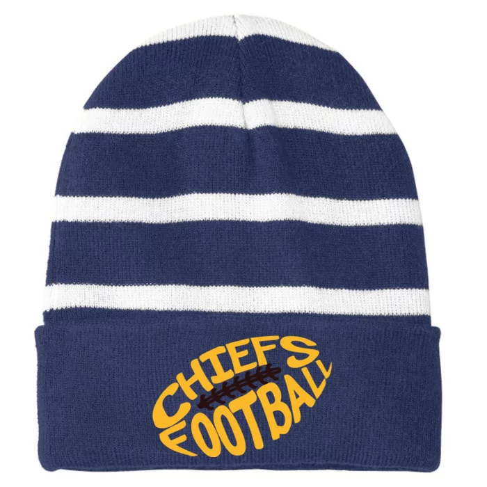 Kansas City Cool Football Chiefs Logo Striped Beanie with Solid Band