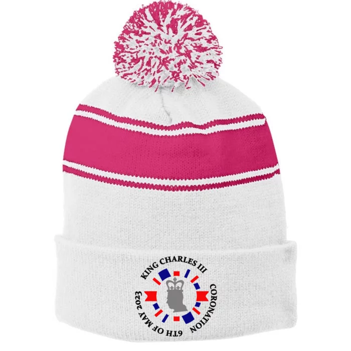 King Charles Coronation Celebration Stripe Pom Pom Beanie