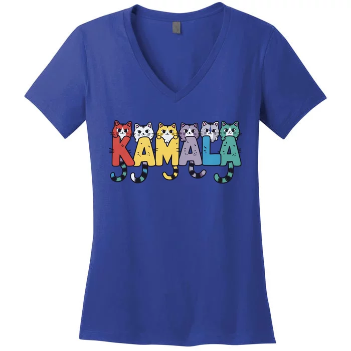 Kamala Cute Cats Colorful Gift Women's V-Neck T-Shirt