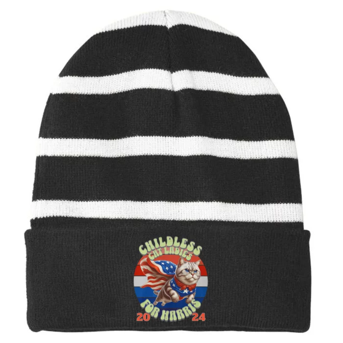 Kamala Childless Cat Ladies For Harris 2024 Striped Beanie with Solid Band